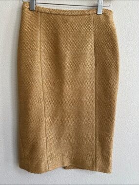 MOSCHINO Vintage Textural Panel Column Pencil Midi Skirt Gold/Yellow Women's 8